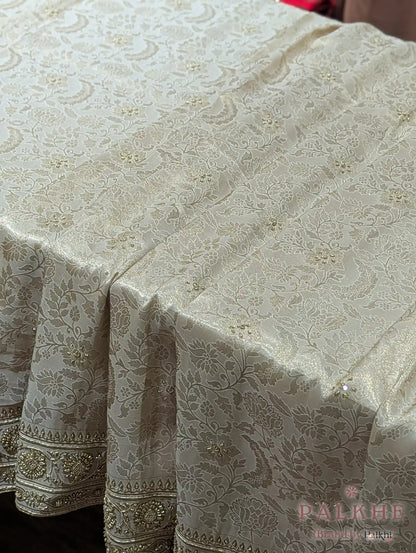 Cream Floral Jaal Tissue x Hand Embroidery