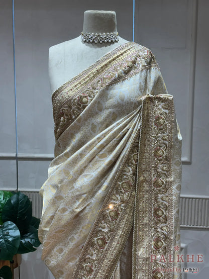 Ivory Pure Silk Kanjivaram x Hand Embroidery