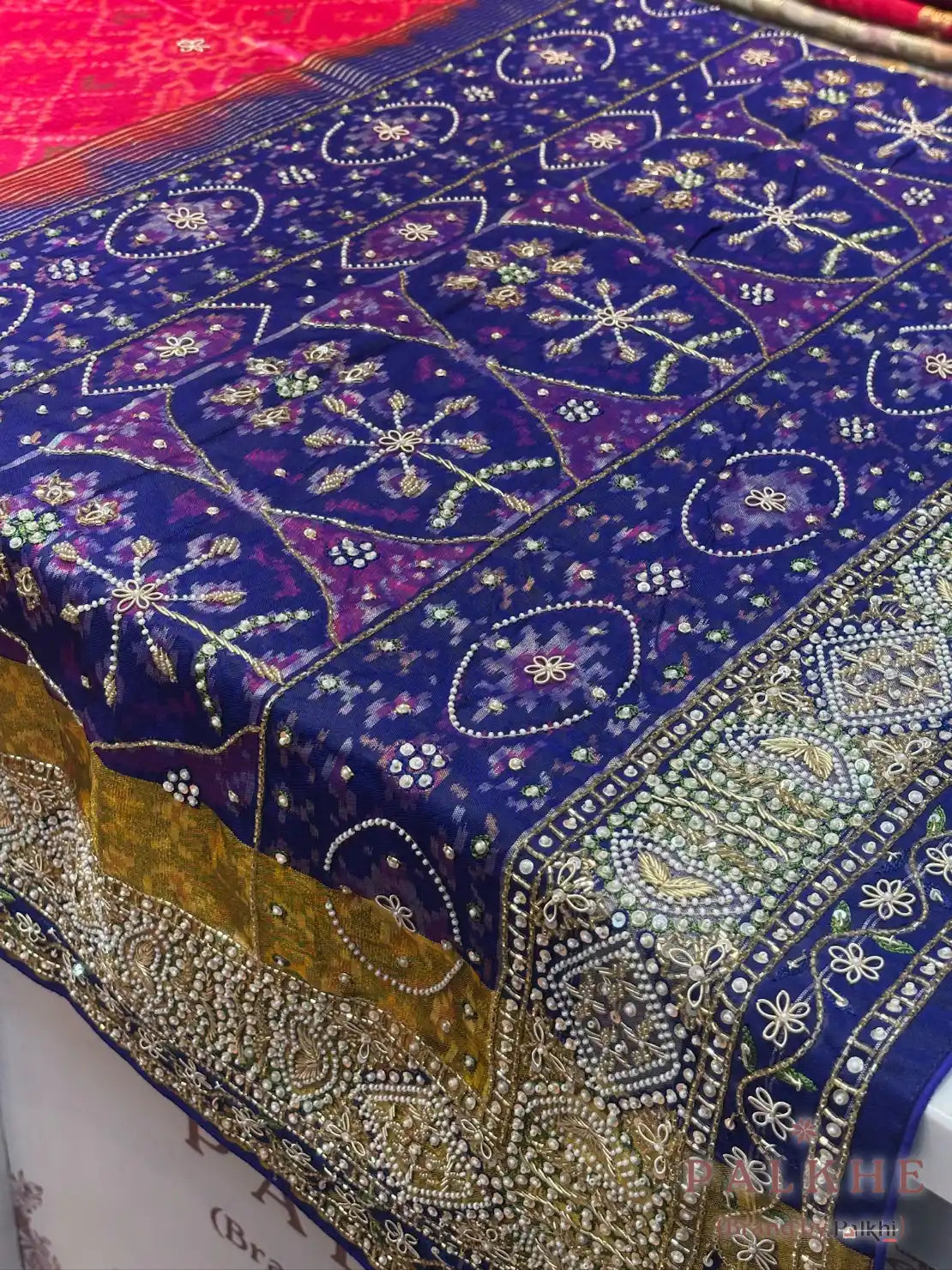 Pink & Royal Blue Pure Patola x Hand Embroidery
