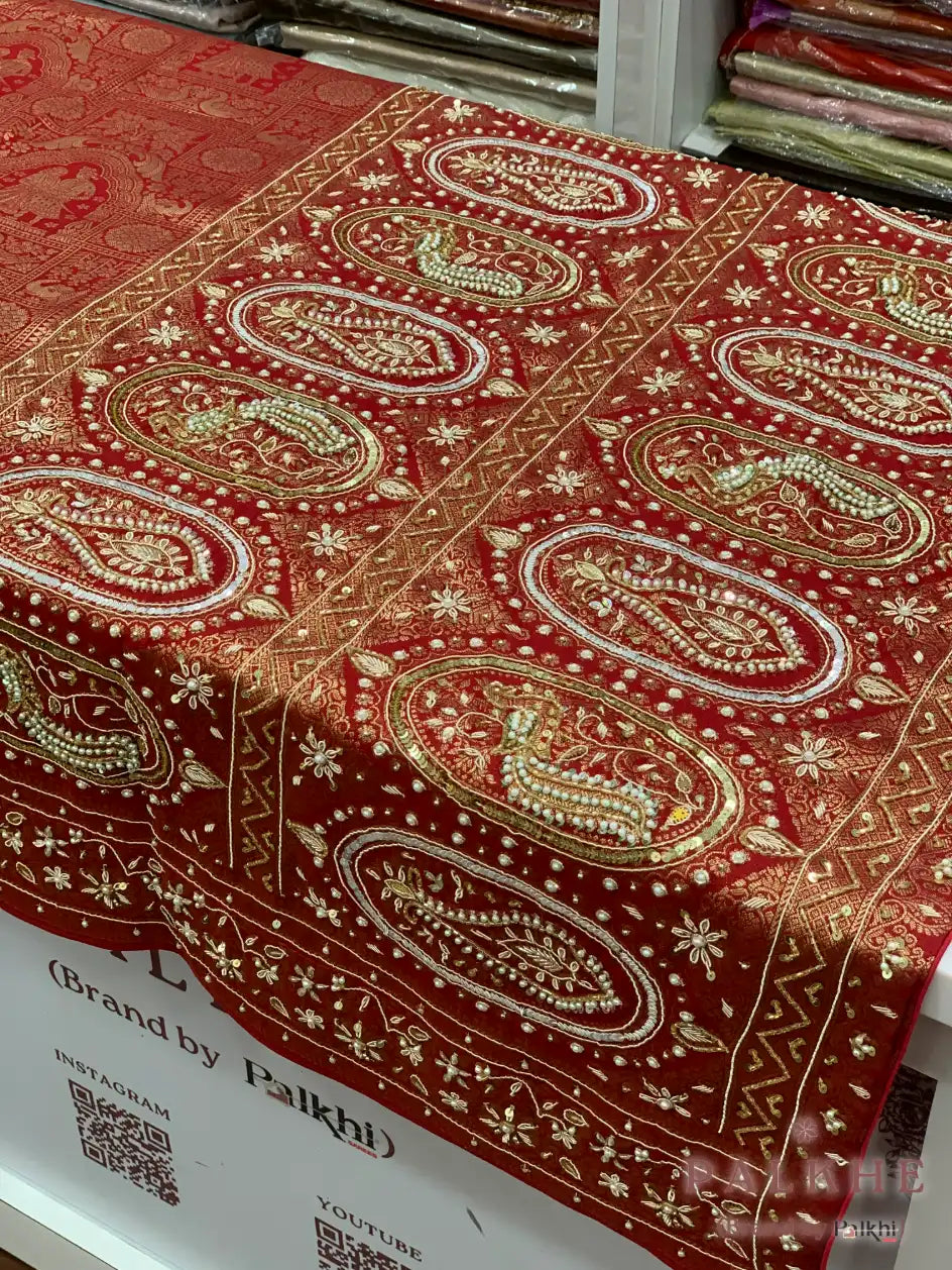 Red Raja Rani Kanjivaram x Hand Embroidery (CR98)