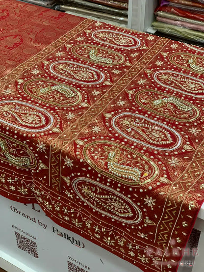 Red Raja Rani Kanjivaram x Hand Embroidery (CR98)