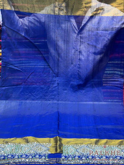 Royal Blue Buttis Mashru Silk Banarasi x Hand Embroidery