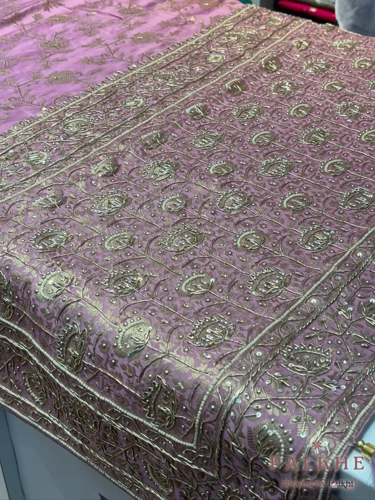 Lavender Mashru Silk Fancy x Hand Embroidery