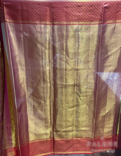 Mustard and Pink Kanjivaram Floral Jaal in Silk