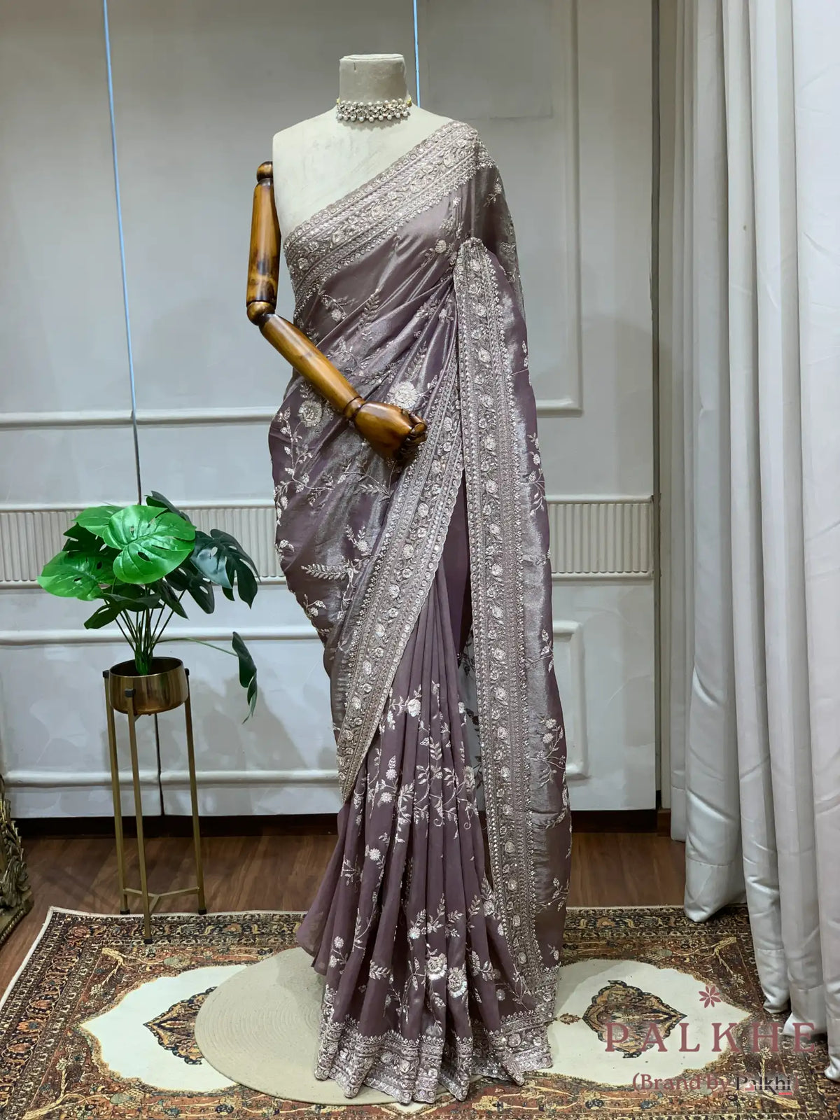 Lavender Jaal Tissue Silk x Hand Embroidery