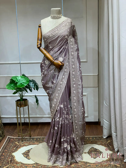 Lavender Jaal Tissue Silk x Hand Embroidery