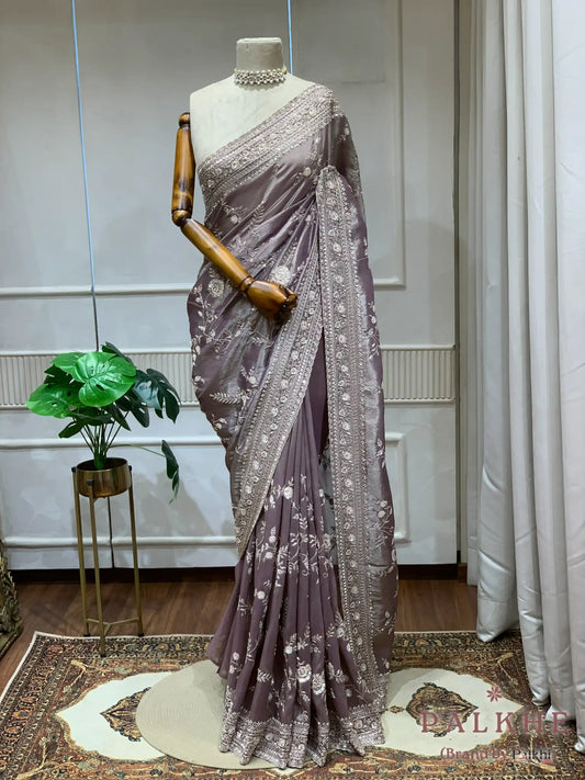 Lavender Jaal Tissue Silk x Hand Embroidery