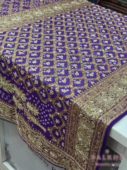 Royal Blue Pure Georgette Bandhej x Hand Embroidery (CM86)