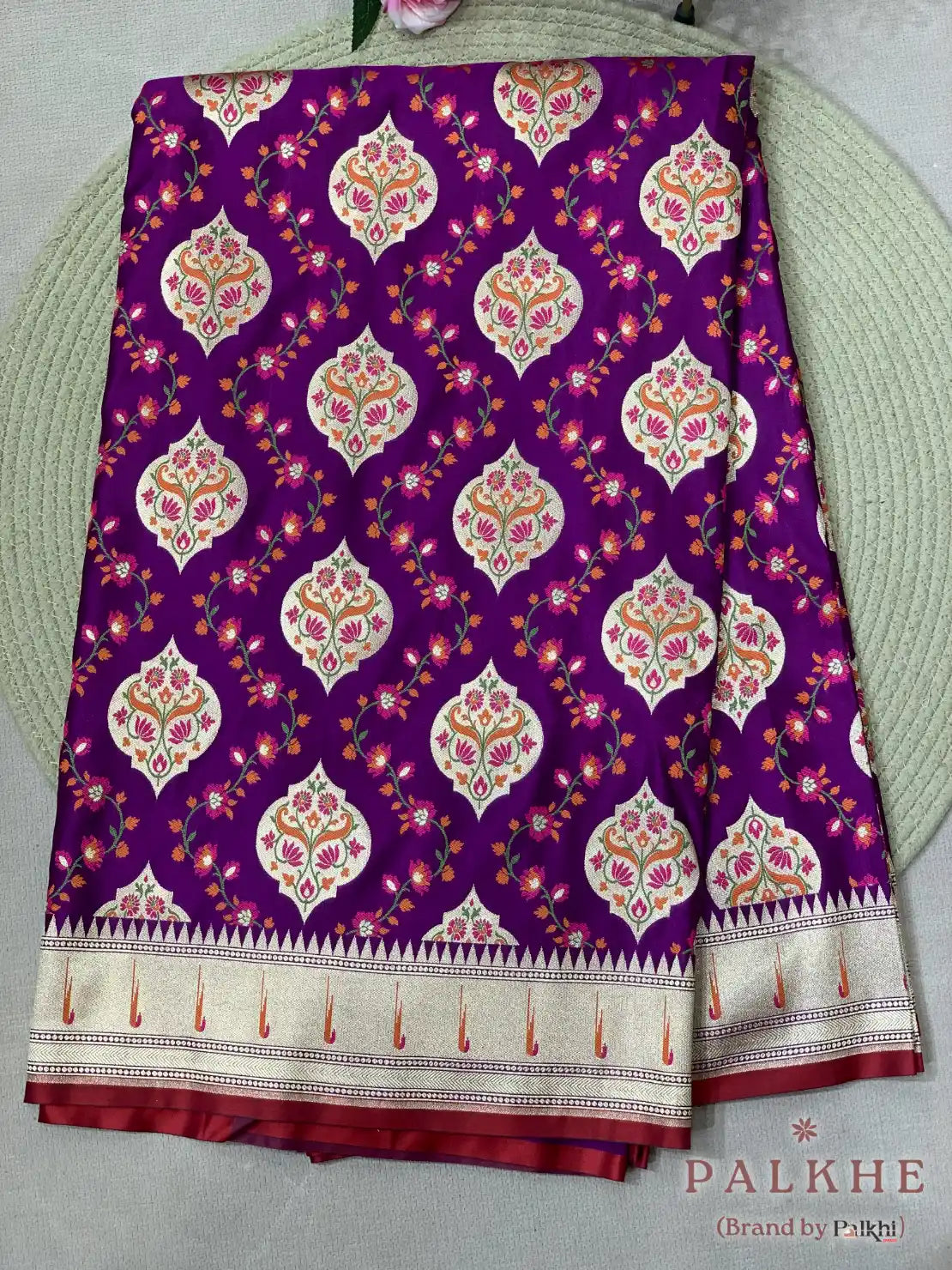 Purple Jamdani-Inspired Banarasi in Semi Mashru Silk (CP44)