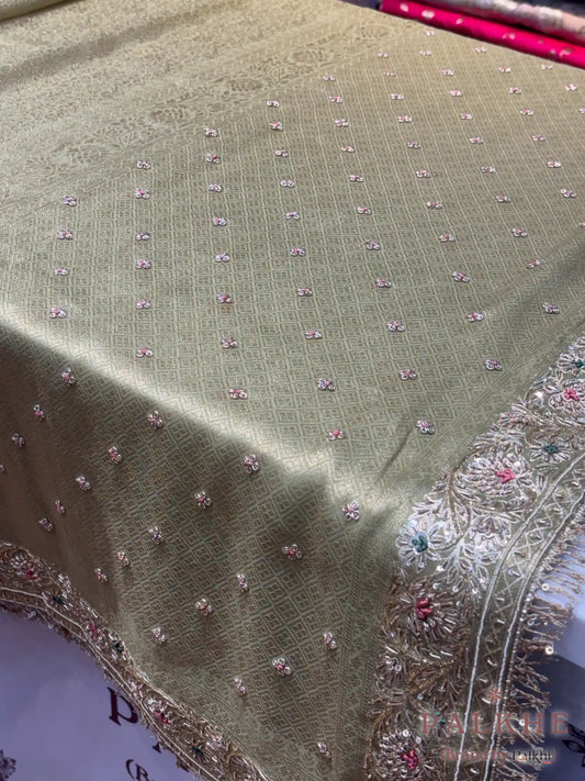 Beige Tissue Silk Banarasi x Hand Embroidery
