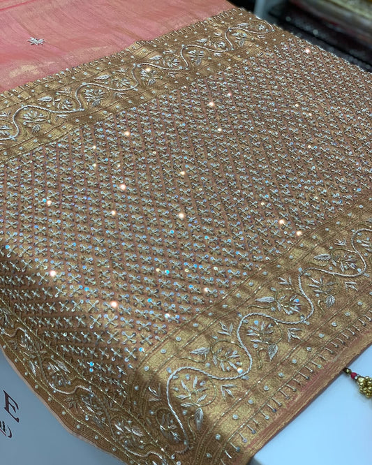TISSUE WITH ZARDOZI HANDWORK
