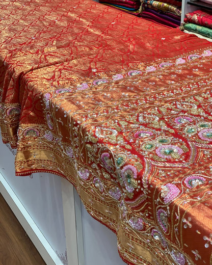 RED PURE KANJIVARAM WITH ZARDOZI HANDWORK