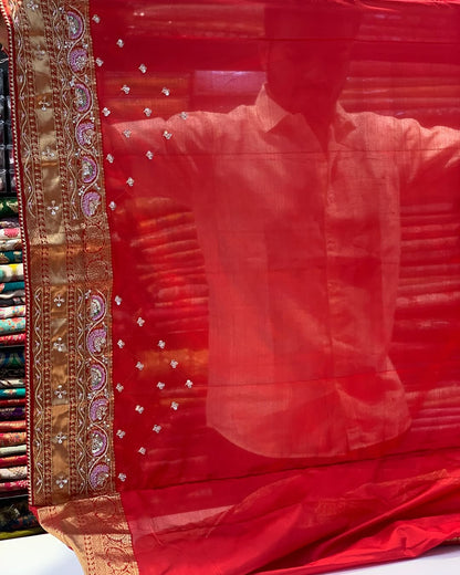 RED PURE KANJIVARAM WITH ZARDOZI HANDWORK