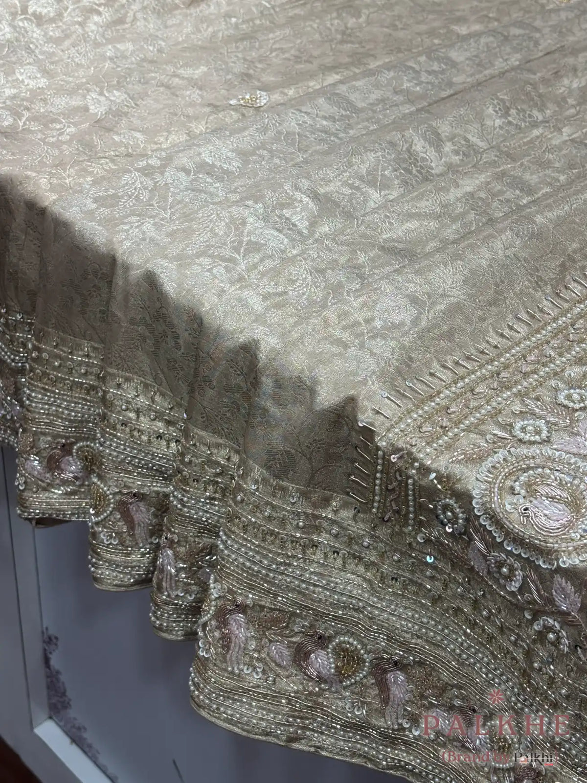 Gold Floral Jaal Kanjivaram x Hand Embroidery
