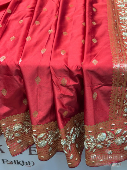 Red Pure Katan Silk Banarasi x Hand Embroidery