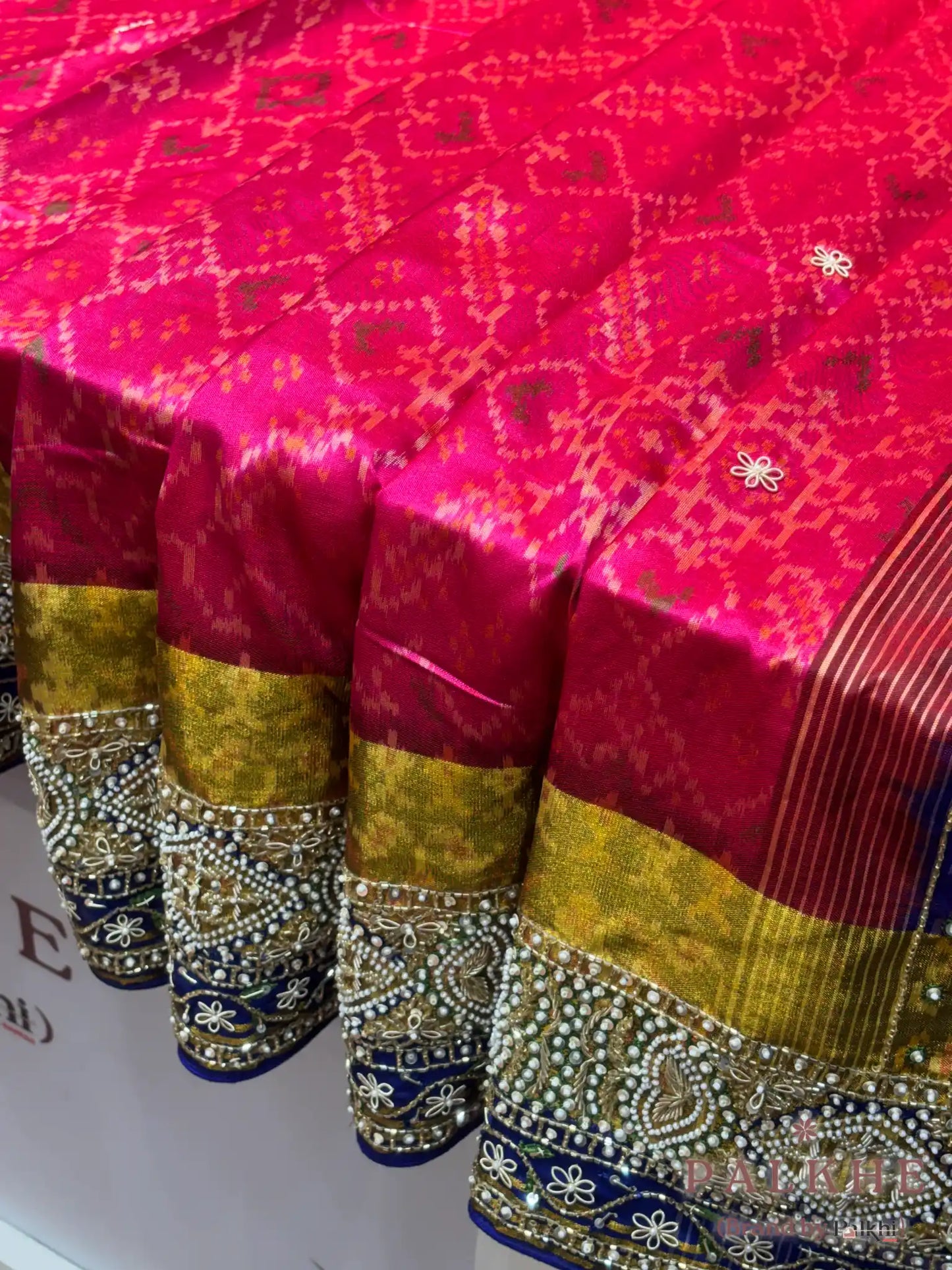Pink & Royal Blue Pure Patola x Hand Embroidery