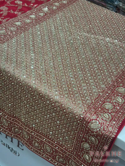 Red Floral Jaal Banarasi x Hand Embroidery (CO77)