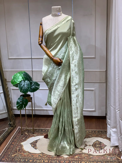 Olive Green Fancy Tissue x Hand Embroidery