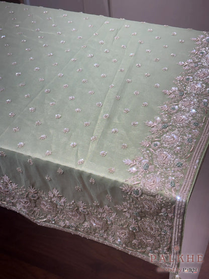 Pista Green Buttis Tissue Silk x Hand Embroidery