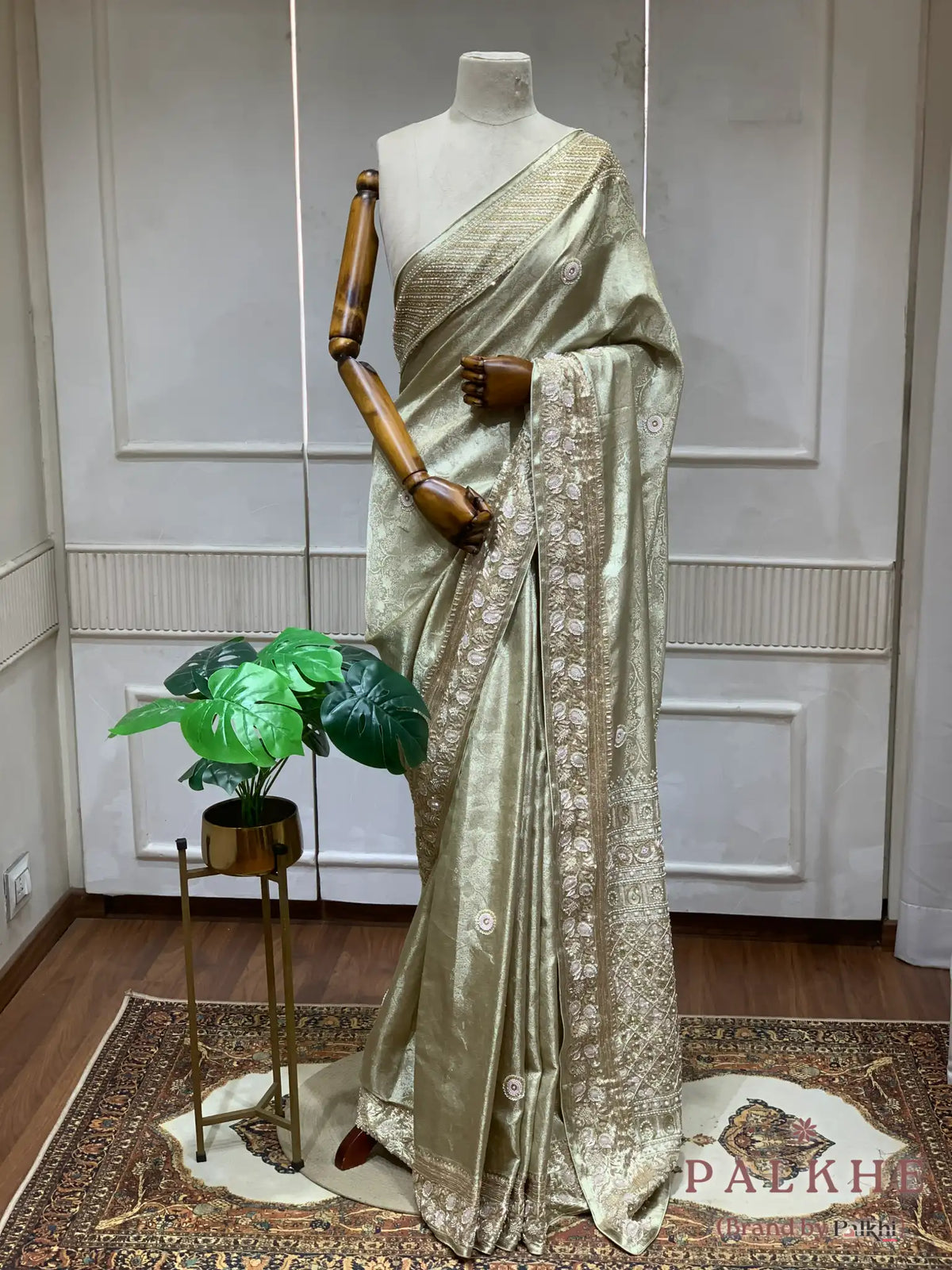 Beige Jaal Kanjivaram x Hand Embroidery (CO47)