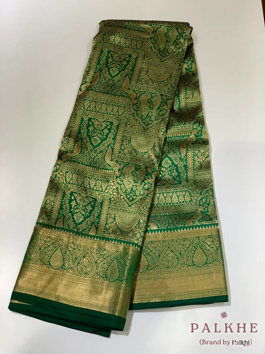 Green Peacock Motifs in Pure Kanjivaram Silk