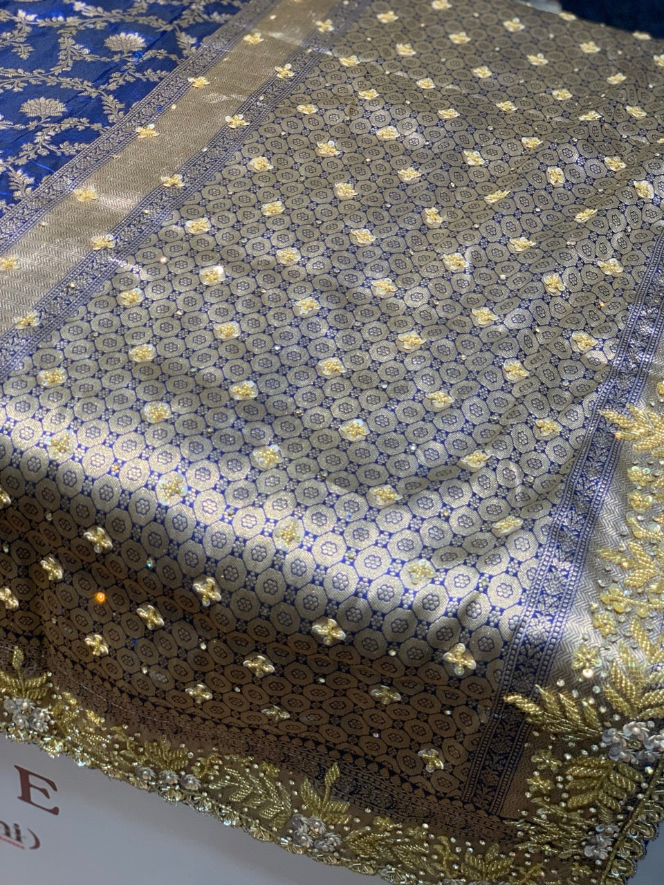 Royal Blue Pure Banarasi x Hand Embroidery