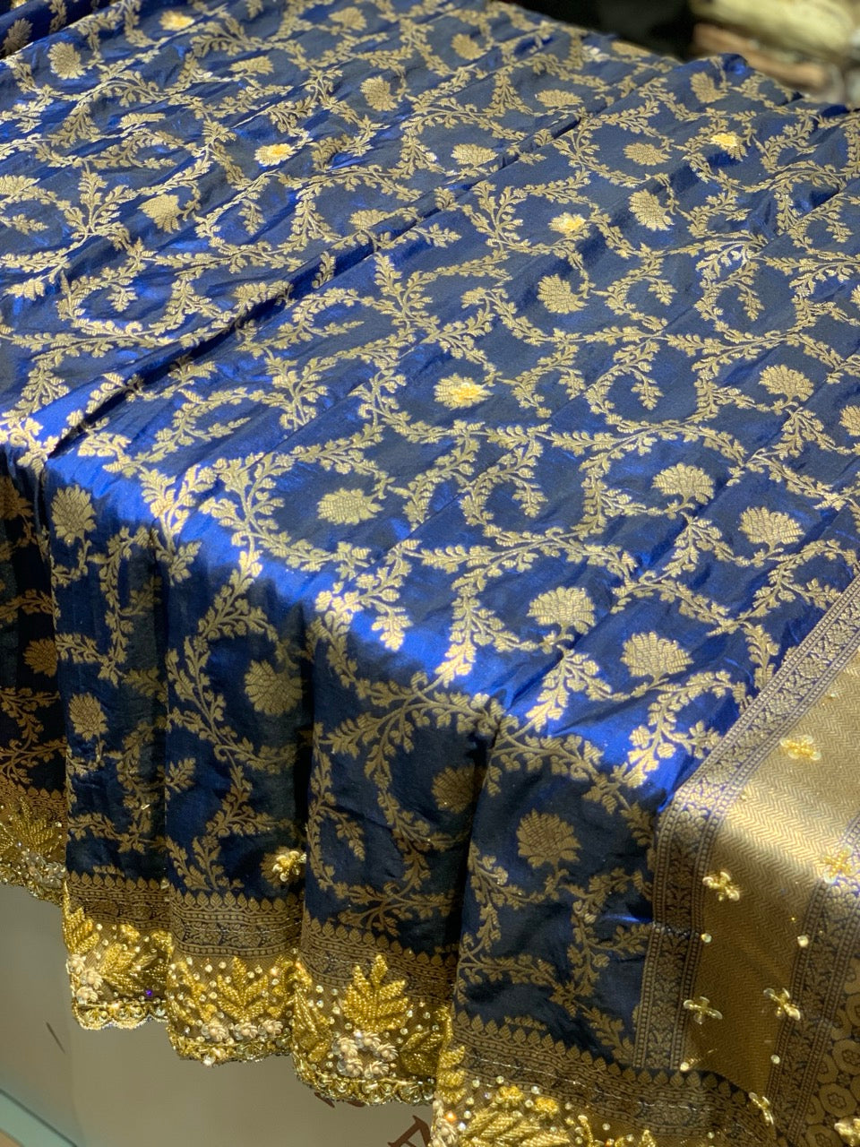 Royal Blue Pure Banarasi x Hand Embroidery