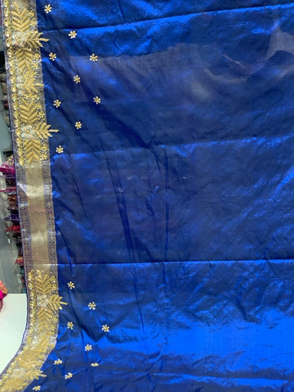 Royal Blue Pure Banarasi x Hand Embroidery