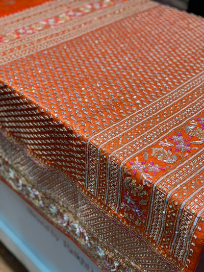 Orange Shikara Pure Kanjivaram Silk x Hand Embroidery