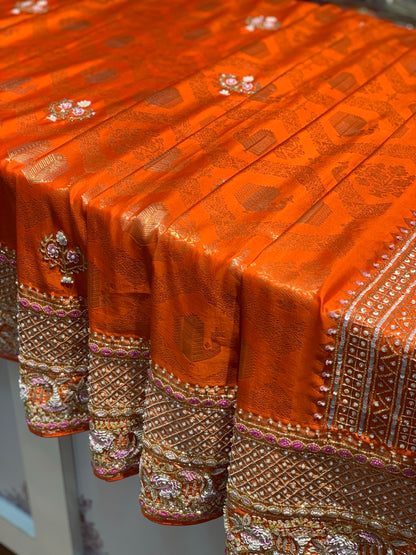 Orange Shikara Pure Kanjivaram Silk Kanjivaram x Zardozi and Cutdana
