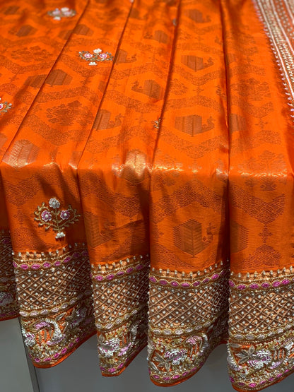 Orange Shikara Pure Kanjivaram Silk x Hand Embroidery