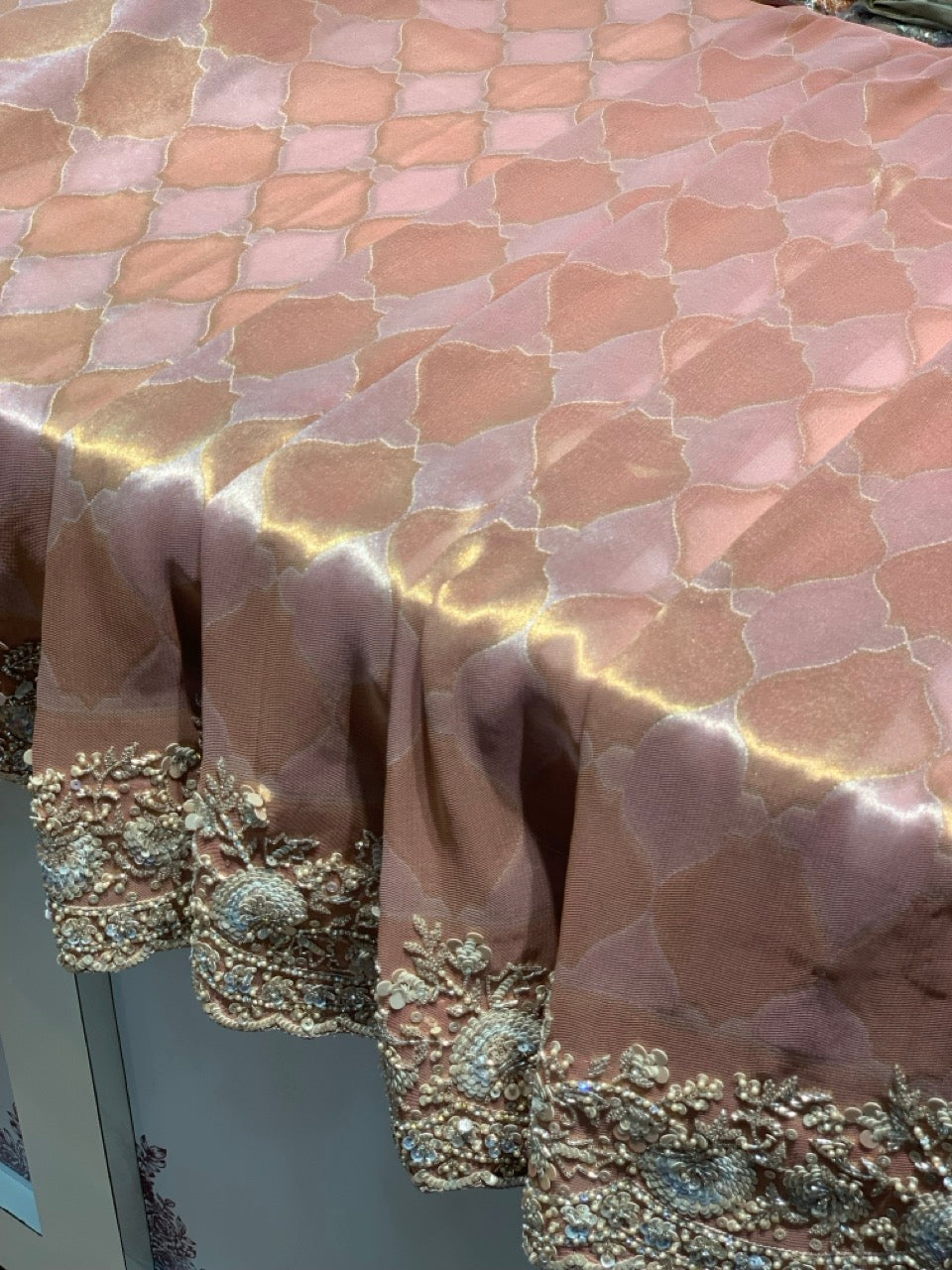 Baby Pink Tissue Silk x Hand Embroidery