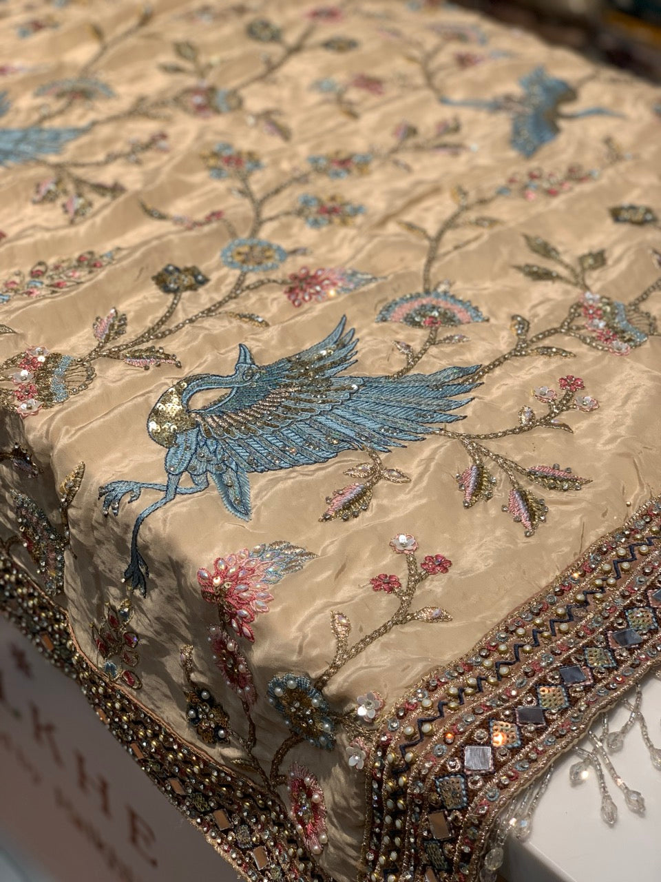 Beige Crepe Silk x Mirror Hand Embroidery