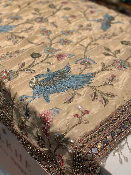 Beige Crepe Silk x Mirror Hand Embroidery