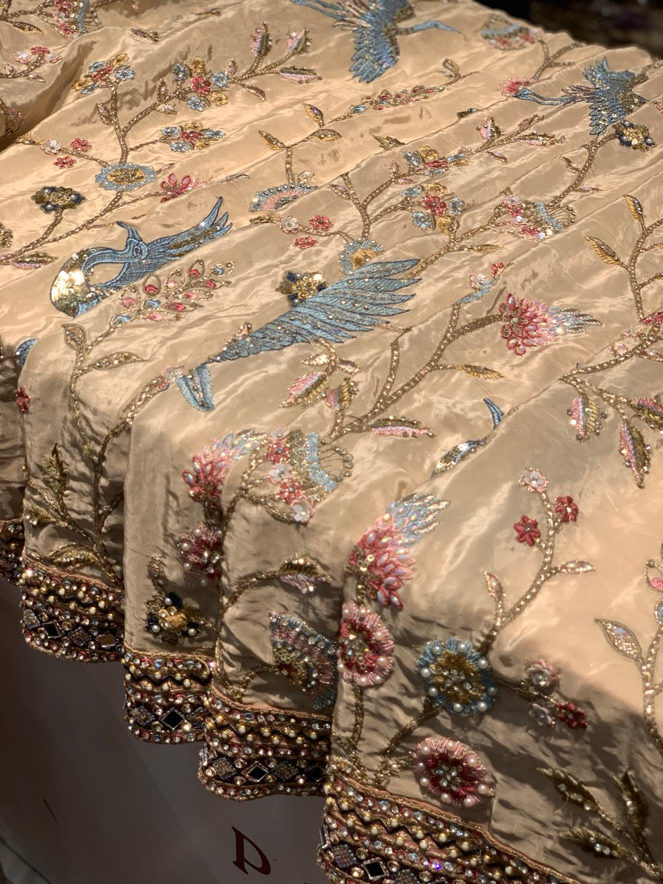 Beige Crepe Silk x Mirror Hand Embroidery