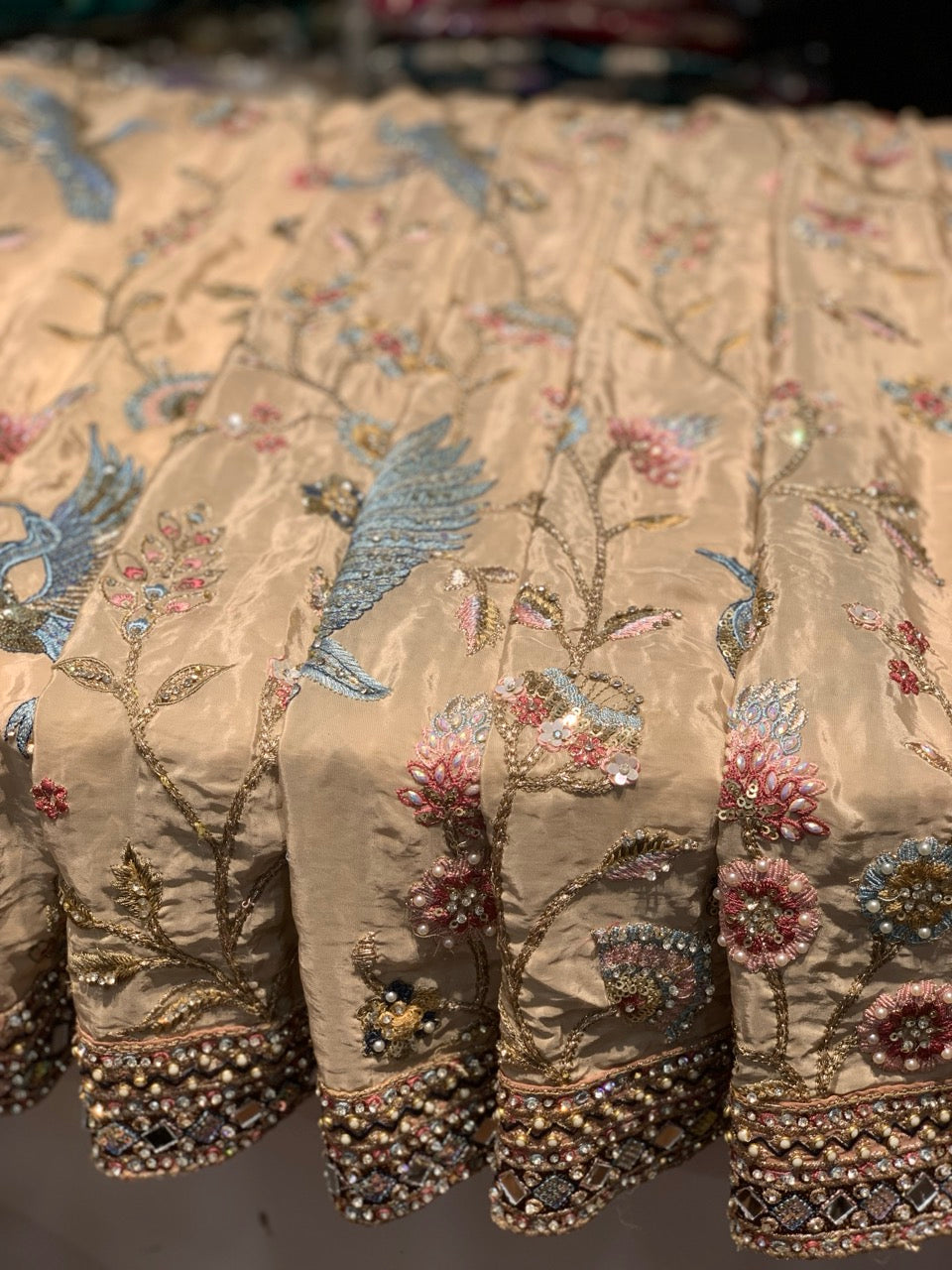 Beige Crepe Silk x Mirror Hand Embroidery