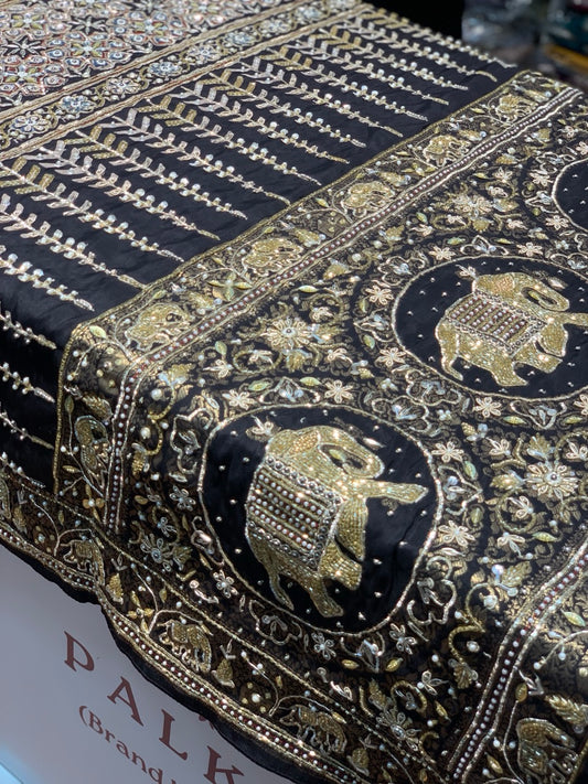 Black Ajrakh x Hand Embroidery