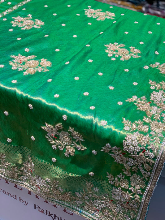 Pista Green Pure Kanjivaram x Hand Embroidery