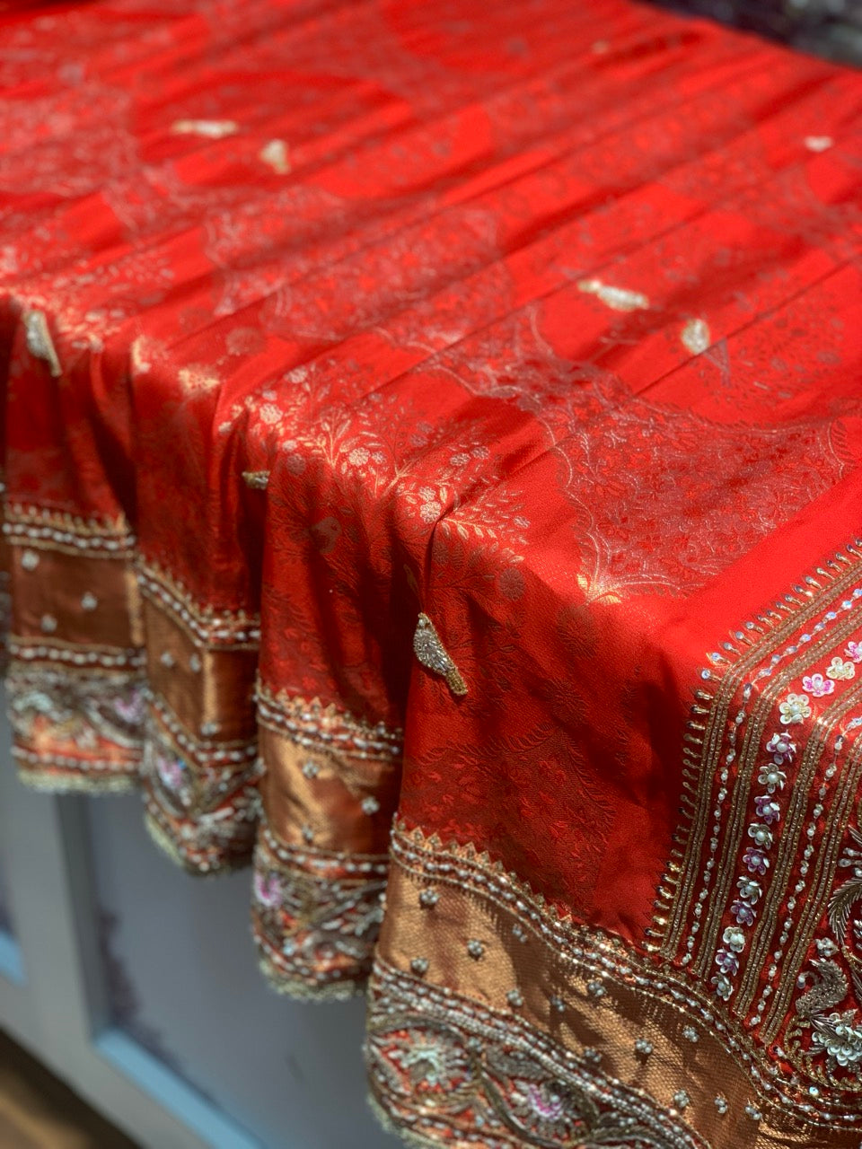 Rust Orange Sparrow Motif Pure Kanjivaram x Hand Embroidery
