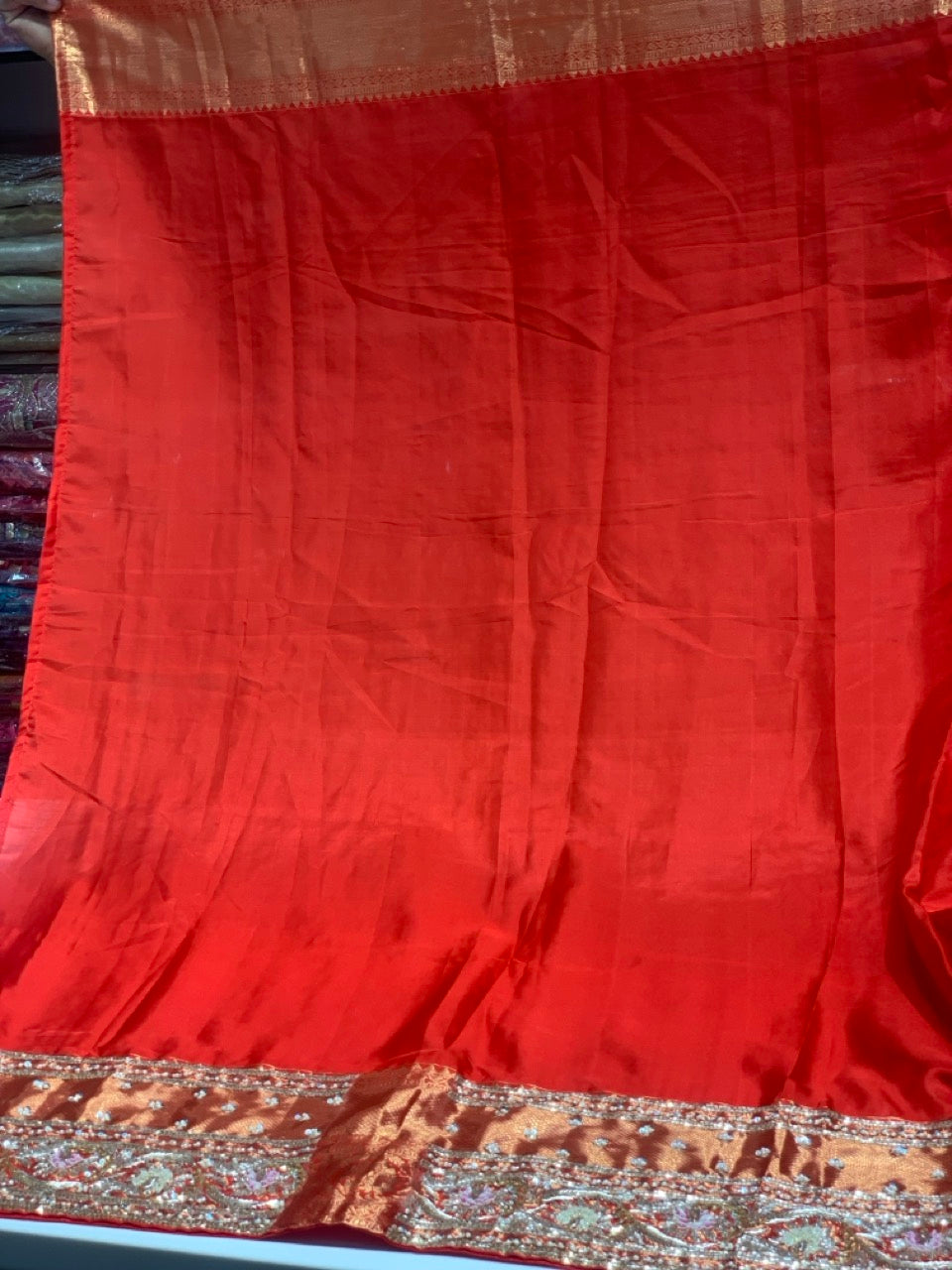 Rust Orange Sparrow Motif Pure Kanjivaram x Hand Embroidery
