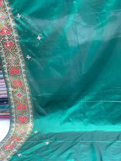 Green Semi Silk Navratna Patola Semi Silk x Embroidery