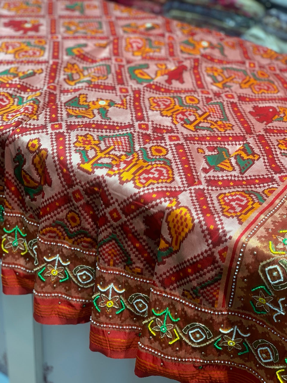 Red Semi Silk Big Motif Patola x Hand Embroidery