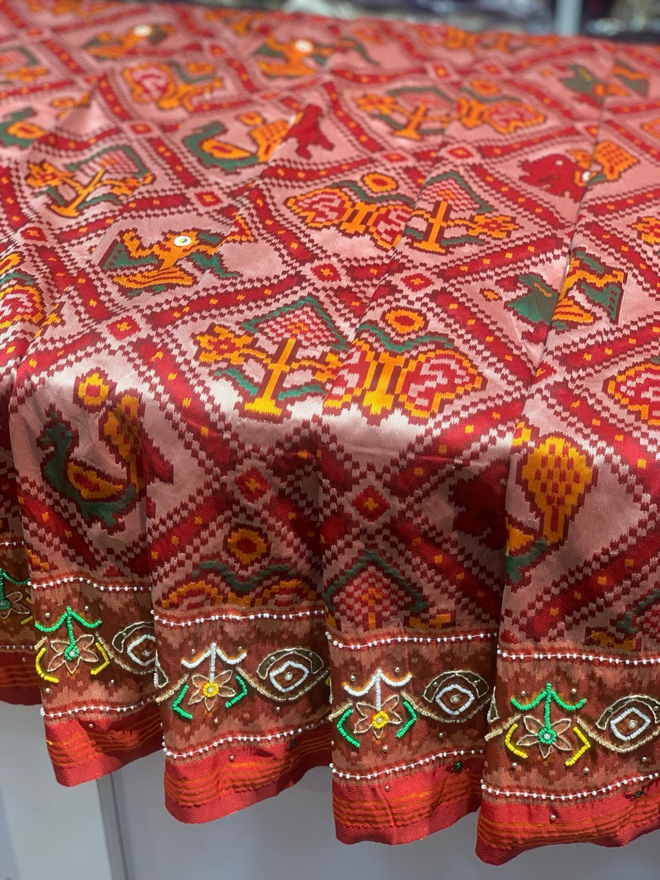 Red Semi Silk Big Motif Patola x Hand Embroidery