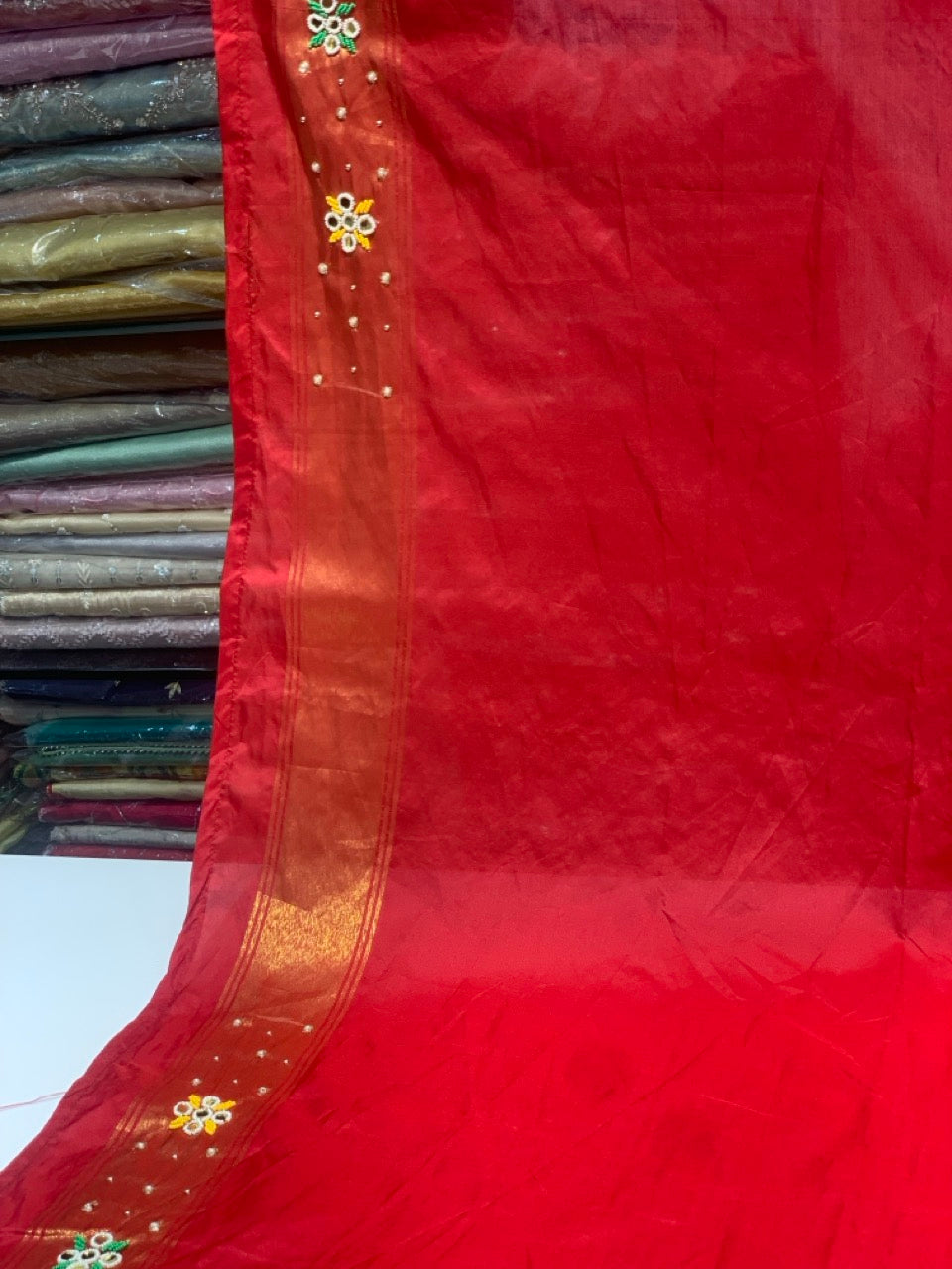 Red Semi Silk Big Motif Patola x Hand Embroidery
