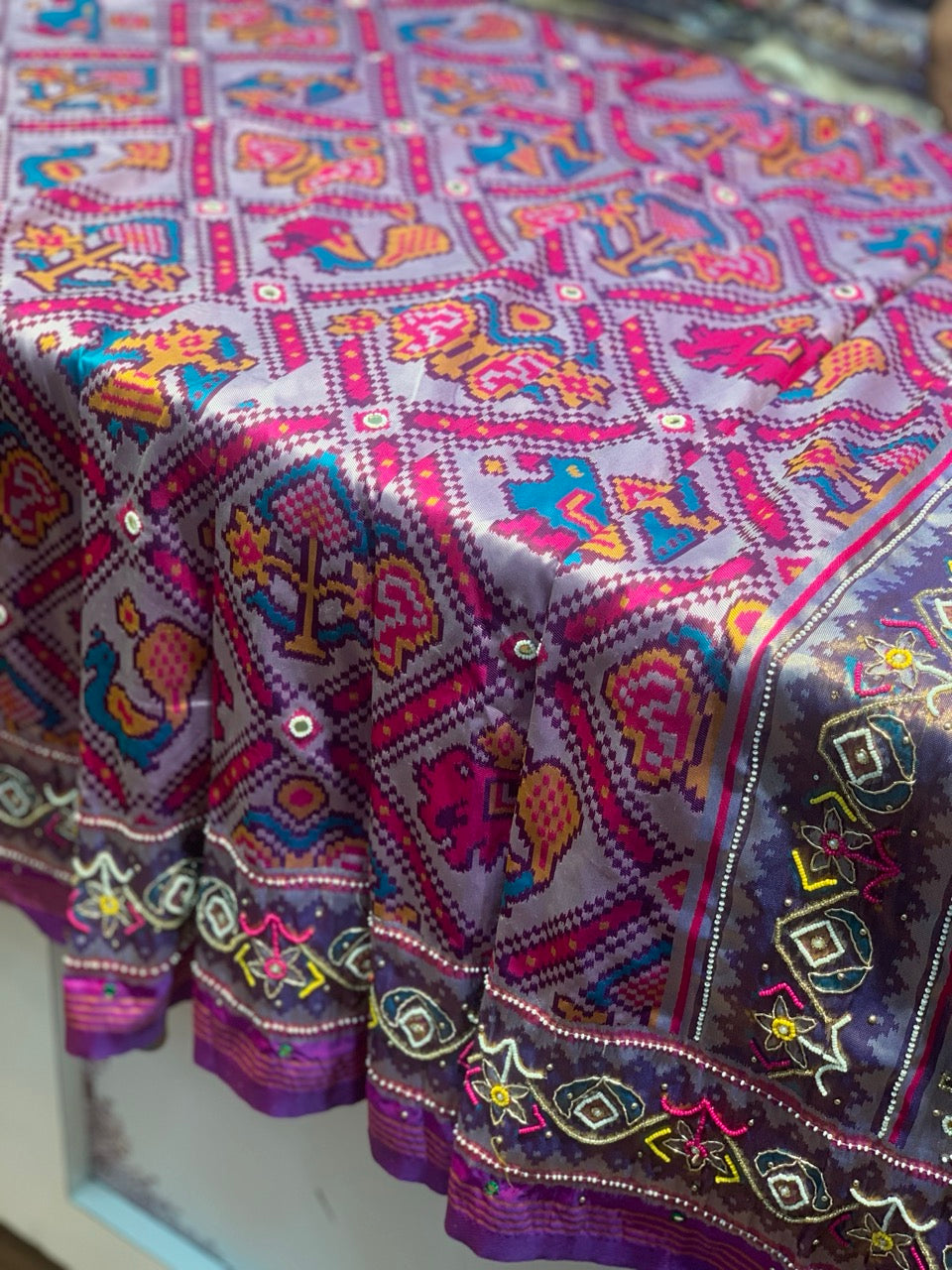 Purple Semi Silk Big Motif Patola x Hand Embroidery