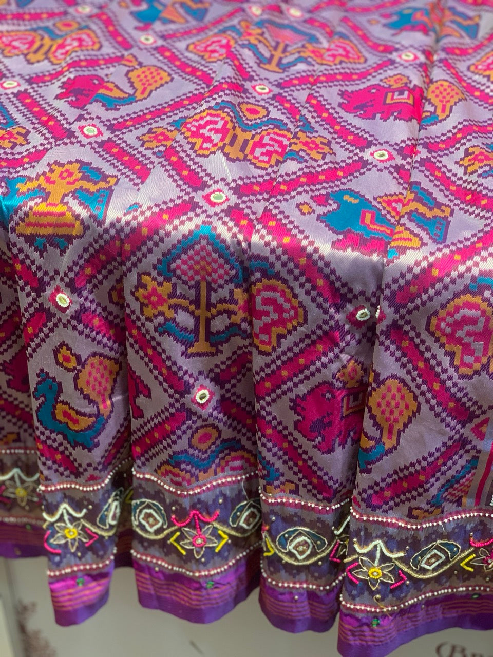 Purple Semi Silk Big Motif Patola x Hand Embroidery