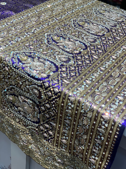 Royal Blue Floral Jaal Pure Silk Kanjivaram x Hand Embroidery