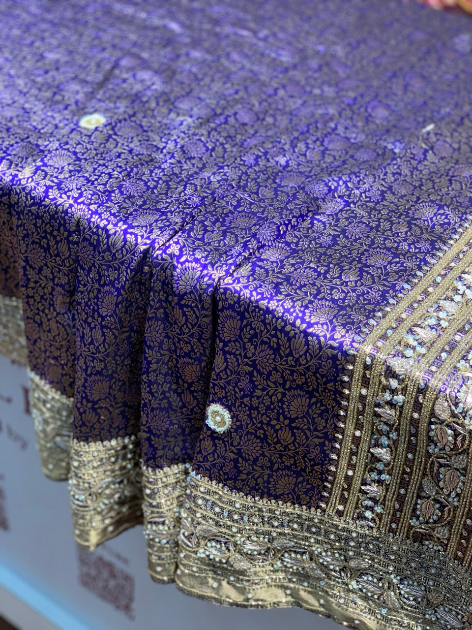 Royal Blue Floral Jaal Pure Silk Kanjivaram x Hand Embroidery