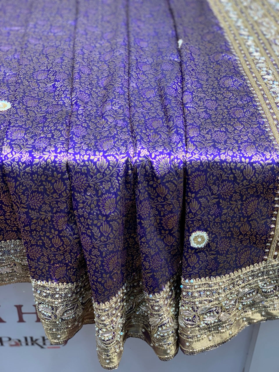 Royal Blue Floral Jaal Pure Silk Kanjivaram x Hand Embroidery