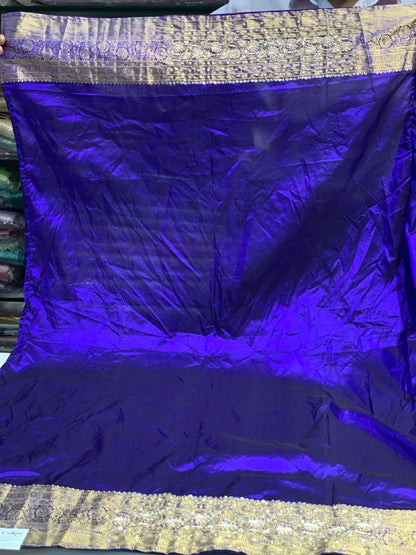 Royal Blue Floral Jaal Pure Silk Kanjivaram x Hand Embroidery